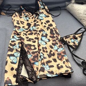 SHEIN Leopard Print Lingerie Set with Blue Butterflies